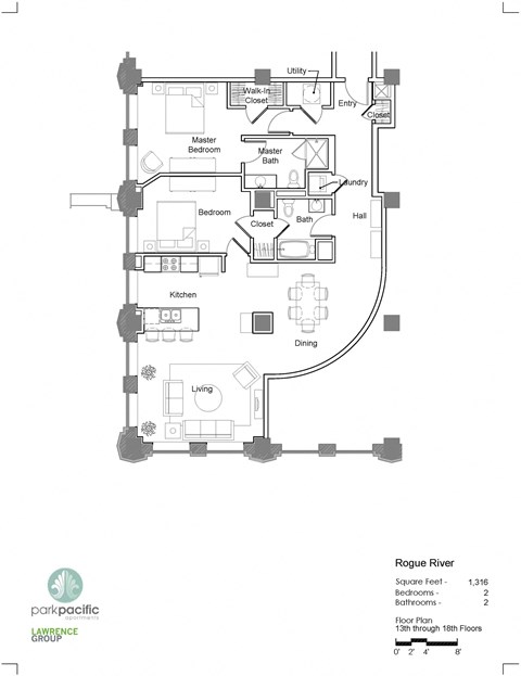 Rogue River Floor Plan at Park Pacific, St. Louis, MO, 63103